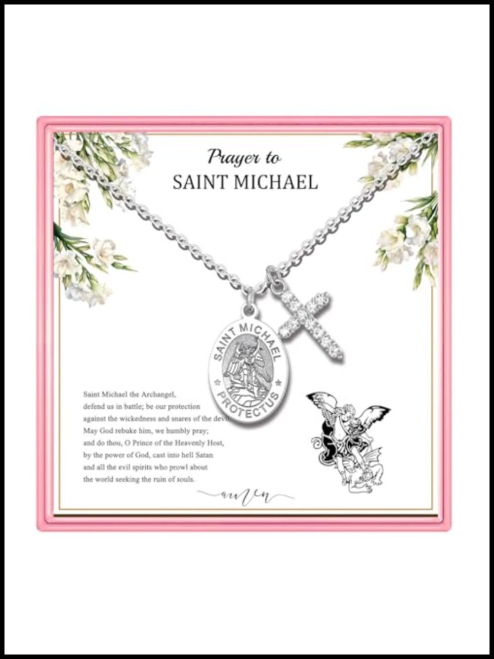 St. Michael Medal Cross Necklace Stainless Steel Protection